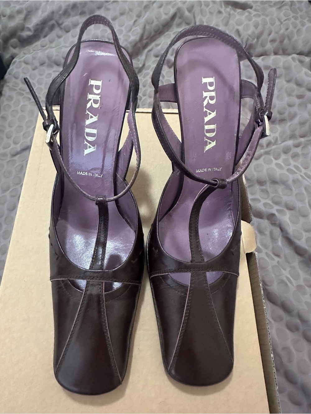 Vintage Prada Brown Leather T-Strap Heels Sz 40 fits like 9
